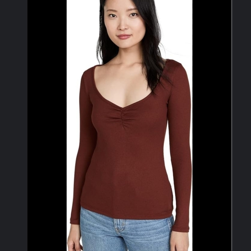 Madewell Women's Transitional Fine Ribbed Bridal Top Stained Mahogany Size XL